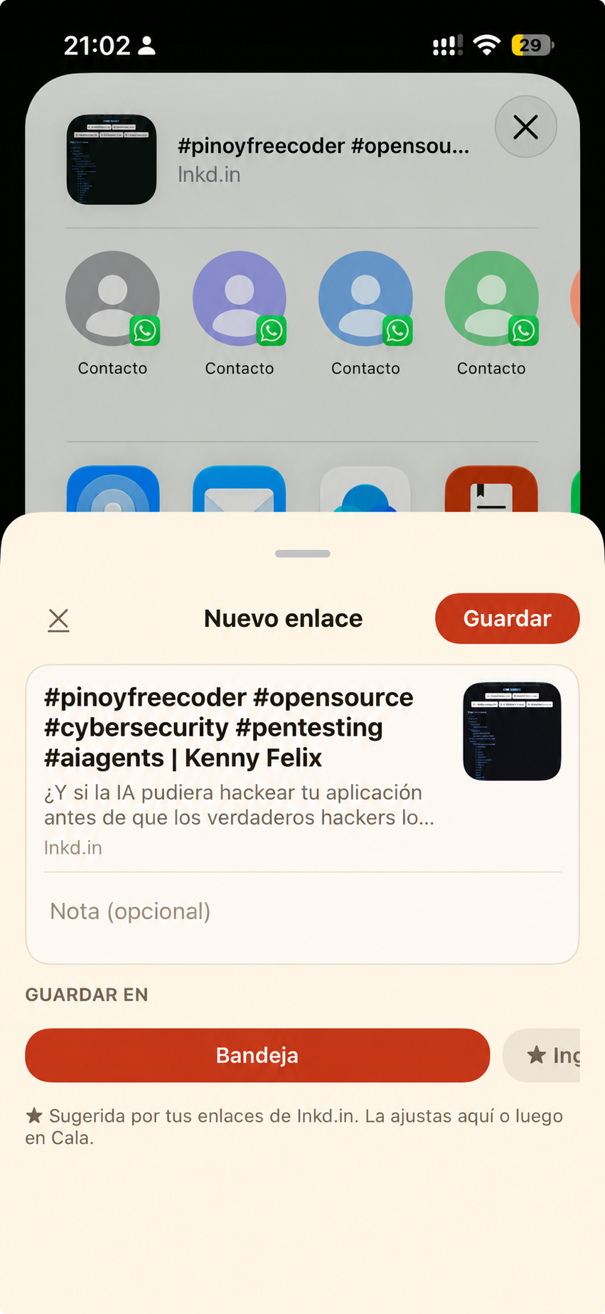 Cala recibiendo un enlace desde el menú Compartir del iPhone